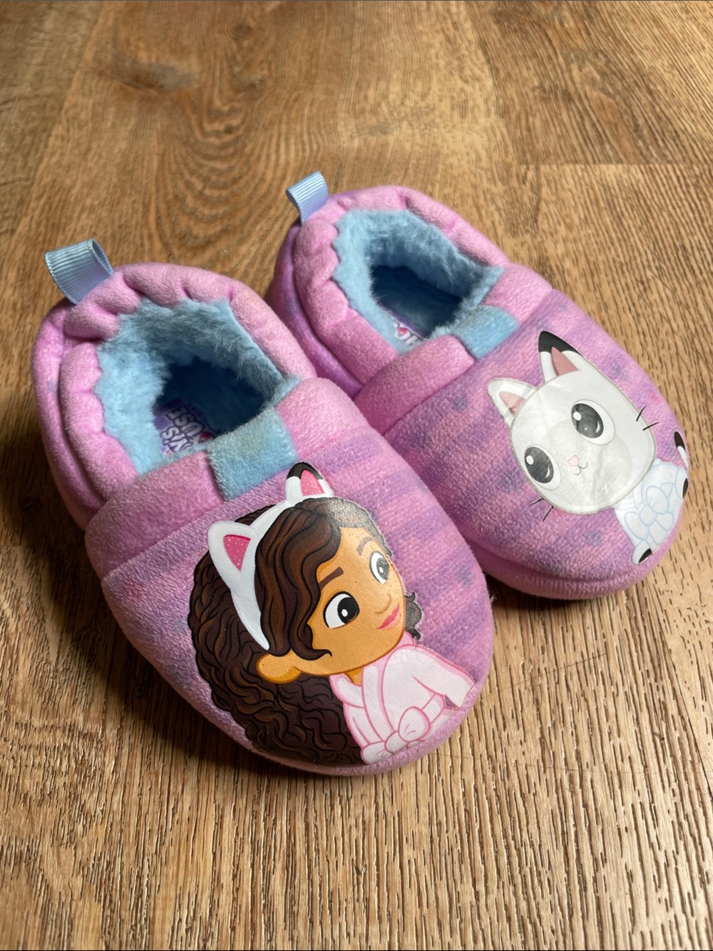 Girls' Pink Plush Moccasin Slippers with Character Accents
